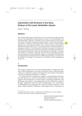 Asymmetric Cell Divisions in the Early Embryo of the Leech Helobdella Robusta