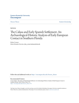 The Calusa and Early Spanish Settlement: an Archaeological-Historic Analysis of Early European Contact in Southern Florida