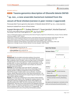 Taxono-Genomics Description of Olsenella Lakotia SW165 T Sp. Nov