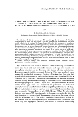 Between Strains of the Nematophagous Fungus, Verticillium Chlamydosporium Goddard