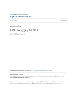 EMU Today, July 14, 2014 Eastern Michigan University