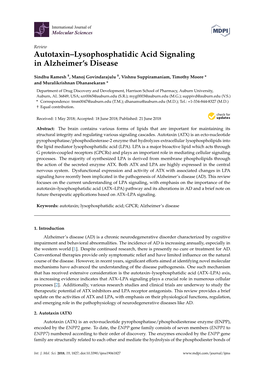 Autotaxin–Lysophosphatidic Acid Signaling in Alzheimer's Disease