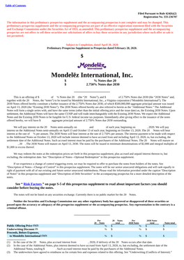 Mondelēz International, Inc. $ % Notes Due 20 $ 2.750% Notes Due 2030