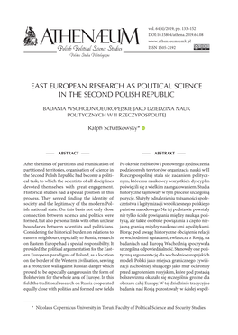 East European Research As Political Science in the Second Polish Republic