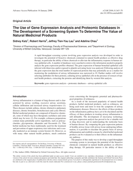 The Use of Gene Expression Analysis and Proteomic Databases in the Development of a Screening System to Determine the Value of Natural Medicinal Products