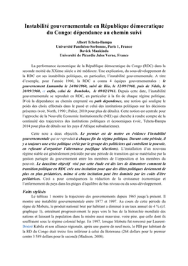 Instabilité Gouvernementale En République Démocratique Du Congo: Dépendance Au Chemin Suivi