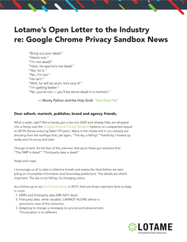 Lotame's Open Letter to the Industry Re: Google Chrome Privacy Sandbox