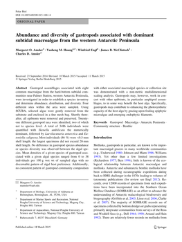 Abundance and Diversity of Gastropods Associated with Dominant Subtidal Macroalgae from the Western Antarctic Peninsula