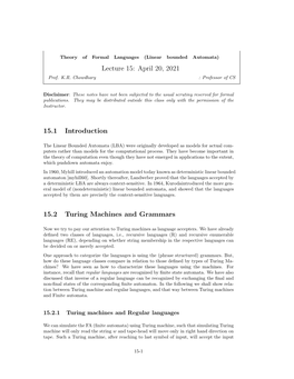 April 20, 2021 15.1 Introduction 15.2 Turing Machines and Grammars