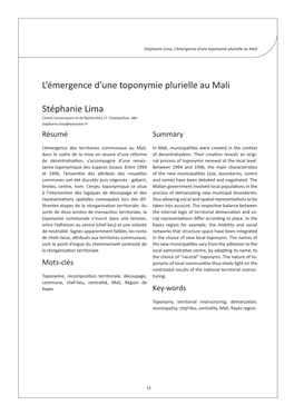 L'émergence D'une Toponymie Plurielle Au Mali Stéphanie Lima