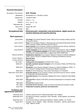 Personal Information Grill, Thomas Occupational Field Electroacoustic