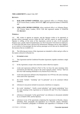 Concession Agreement Between Tfl and London Overground Rail