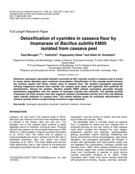 Detoxification of Cyanides in Cassava Flour by Linamarase of Bacillus Subtilis KM05 Isolated from Cassava Peel