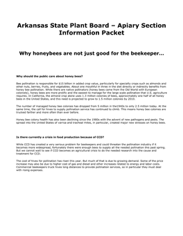 Arkansas State Plant Board – Apiary Section Information Packet