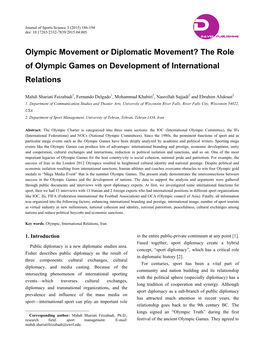 Olympic Movement Or Diplomatic Movement? the Role of Olympic Games on Development of International Relations