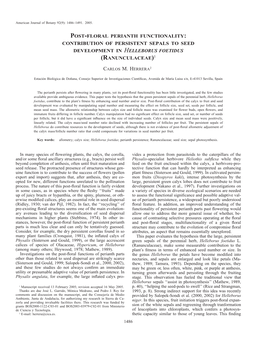 Post-Floral Perianth Functionality: Contribution of Persistent Sepals to Seed Development in Helleborus Foetidus (Ranunculaceae)1