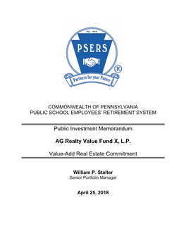 Public Investment Memorandum AG Realty Value Fund X, L.P