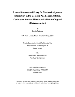A Novel Commensal Proxy for Tracing Indigenous Interaction in the Ceramic Age Lesser Antilles, Caribbean: Ancient Mitochondrial DNA of Agouti (Dasyprocta Sp.)