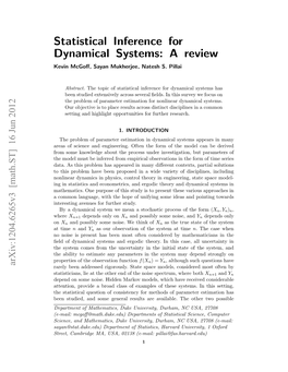 Statistical Inference for Dynamical Systems: a Review Kevin Mcgoﬀ, Sayan Mukherjee, Natesh S