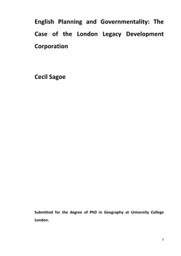 English Planning and Governmentality: the Case of the London Legacy Development Corporation Cecil Sagoe