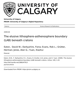 The Elusive Lithosphere-Asthenosphere Boundary (LAB) Beneath Cratons
