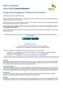 APRIL Outpatient Direct Billing Panel Network Hong Kong, Singapore