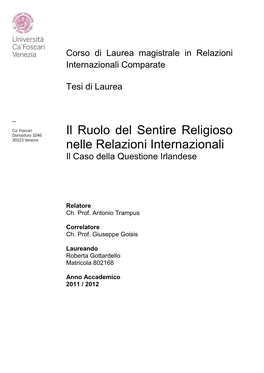 Il Ruolo Del Sentire Religioso Nelle Relazioni Internazionali Il Caso Della Questione Irlandese