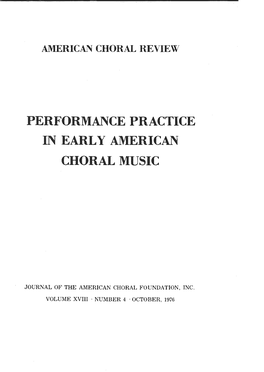 Performance Practice in Early American Choral Music