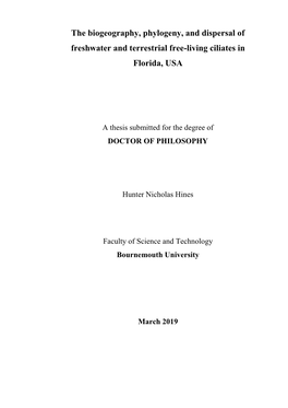 The Biogeography, Phylogeny, and Dispersal of Freshwater and Terrestrial Free-Living Ciliates in Florida, USA