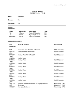 Dr. Kevin Wamsley's CV