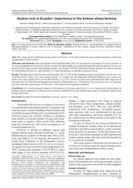 Oestrus Ovis in Ecuador: Importance in the Andean Sheep Farming