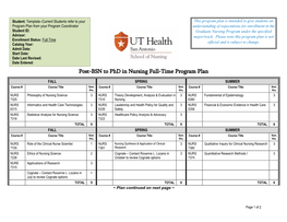 Post-BSN to Phd in Nursing Full-Time Program Plan