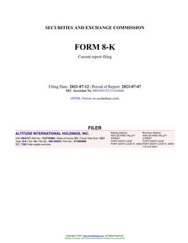 ALTITUDE INTERNATIONAL HOLDINGS, INC. Form 8-K Current Event Report Filed 2021-07-12