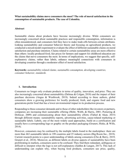 What Sustainability Claims Move Consumers the Most? the Role of Moral Satisfaction in the Consumption of Sustainable Products