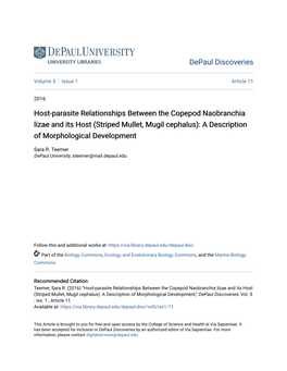 Host-Parasite Relationships Between the Copepod Naobranchia Lizae and Its Host (Striped Mullet, Mugil Cephalus): a Description of Morphological Development