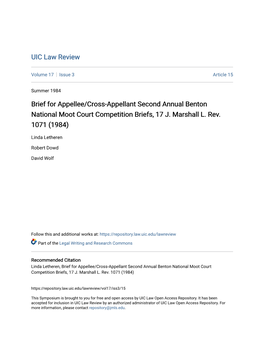 Brief for Appellee/Cross-Appellant Second Annual Benton National Moot Court Competition Briefs, 17 J