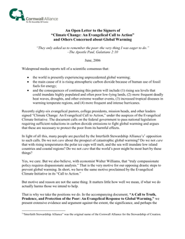 An Open Letter to the Signers of “Climate Change: an Evangelical Call to Action” and Others Concerned About Global Warming