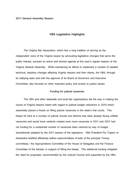 VBA Legislative Highlights