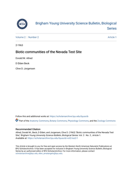 Biotic Communities of the Nevada Test Site