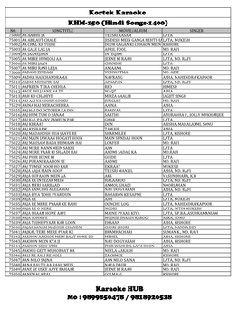 KHM-150 (Hindi Songs-1400) Kortek Karaoke Karaoke HUB Mo