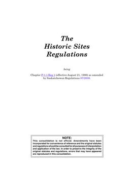 The Historic Sites Regulations