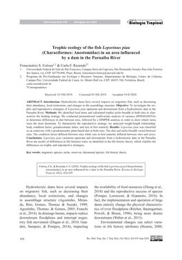 Trophic Ecology of the Fish Leporinus Piau (Characiformes: Anostomidae) in an Area Influenced by a Dam in the Parnaíba River