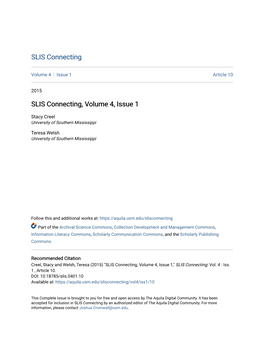 SLIS Connecting, Volume 4, Issue 1