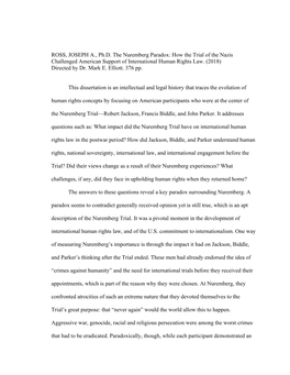 ROSS, JOSEPH A., Ph.D. the Nuremberg Paradox: How the Trial of the Nazis Challenged American Support of International Human Rights Law