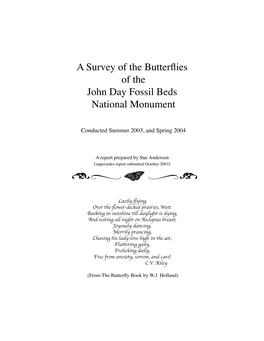 A Survey of Butterflies of the John Day Fossil Beds