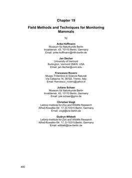 Chapter 19 Field Methods and Techniques for Monitoring Mammals