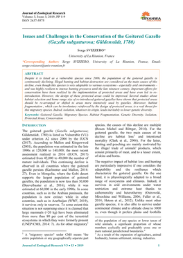 Issues and Challenges in the Conservation of the Goitered Gazelle (Gazella Subgutturosa; Güldenstädt, 1780)