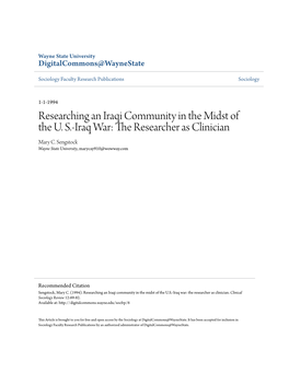 Researching an Iraqi Community in the Midst of the U. S.-Iraq War: the Researcher As Clinician Mary C