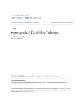 Steganography a Data Hiding Technique Naga Ranijth Kumar Kesa Nkkesa@Stcloudstate.Edu