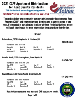 2021 CSFP Apartment Distributions for Kent County Residents